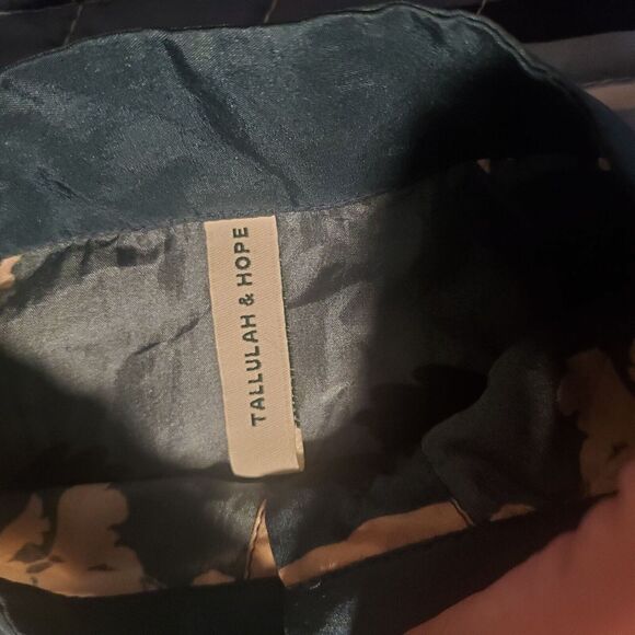 Tallulah & Hope Sz 12/14 (L) Slate Blue/Beige Floral Silk Shirt Dress 3/4 Sleeve - Picture 8 of 11